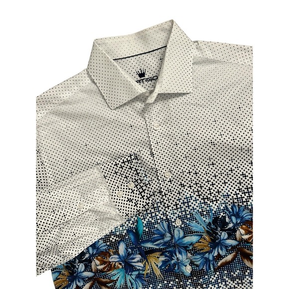 Other - Bertigo Men's Floral & Polka Dot Long Sleeve Button-Up White Shirt Size M‎